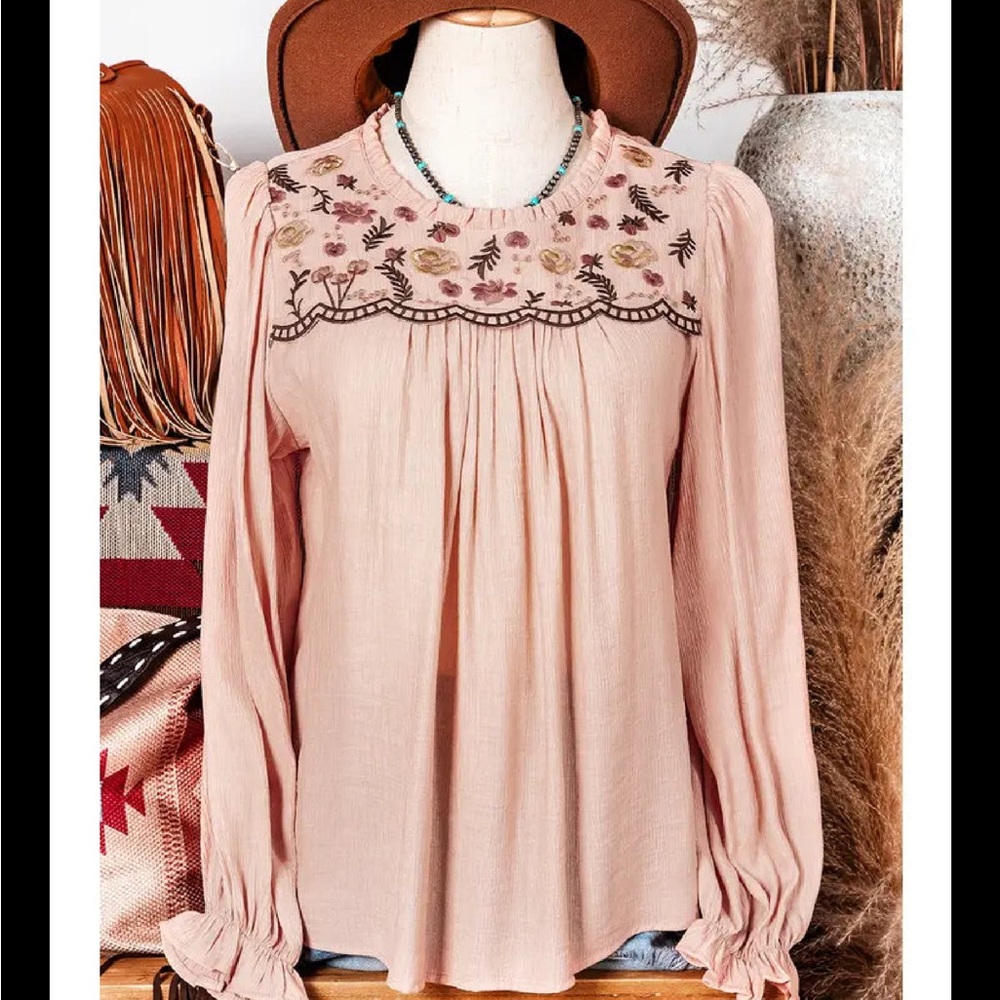 Embroidered Blush Pink Women's Top